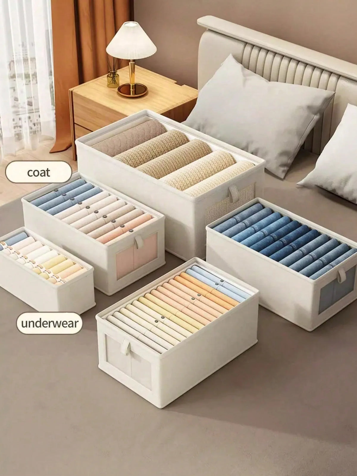 362520cm 2PCS Uncovered With Lid Fabric Clothes Storage Box Foldable Wardrobe Visible Window Garment Storage Case Drawer Style Jeans Organizer