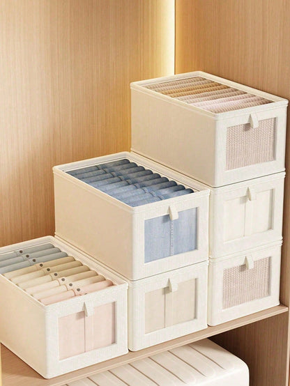 362520cm 2PCS Uncovered With Lid Fabric Clothes Storage Box Foldable Wardrobe Visible Window Garment Storage Case Drawer Style Jeans Organizer