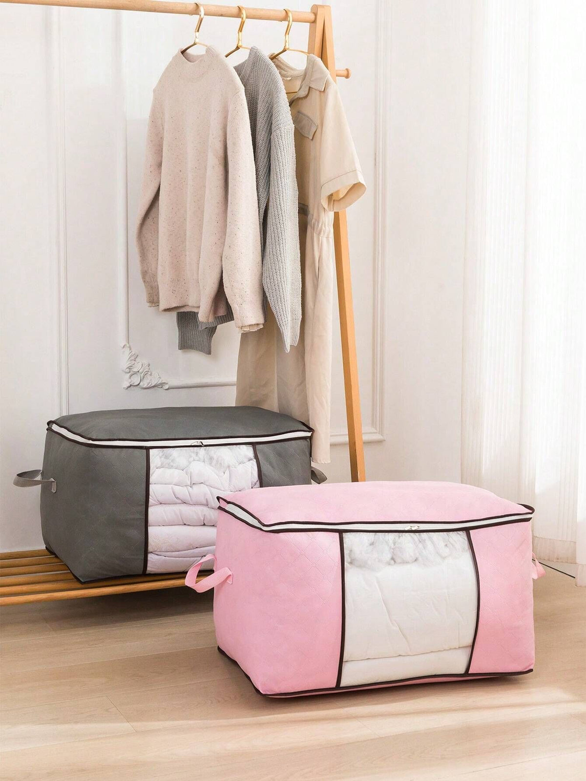 1Pc Large Capacity Non Woven Quilt Storage Bag Travel Moving Packing Bag For Clothes Luggage Seasonal Storage Organization Home Bedroom Christmas Decor Gift