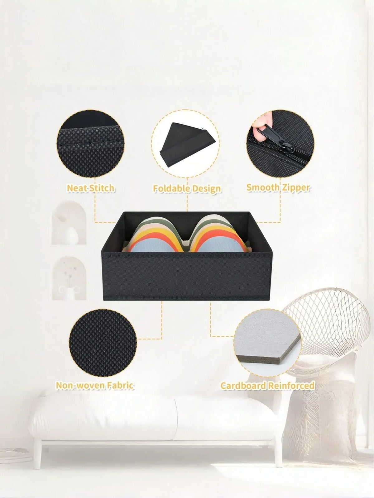 6 Packs Foldable Cloth Storage Box Closet Dresser Drawer Organizer Fabric Baskets Bins Containers Divider For Clothes Underwear Bras Socks Lingerie