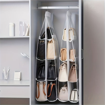 Multi-Layer Handbag Organizer for Closet, 1 Piece, 6/8 Grids, Space Saving for Suitcases and Handbags, Polyester Material