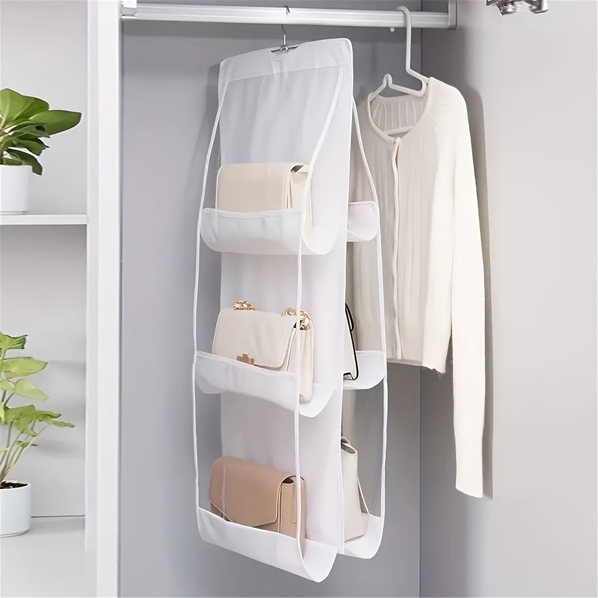 Multi-Layer Handbag Organizer for Closet, 1 Piece, 6/8 Grids, Space Saving for Suitcases and Handbags, Polyester Material