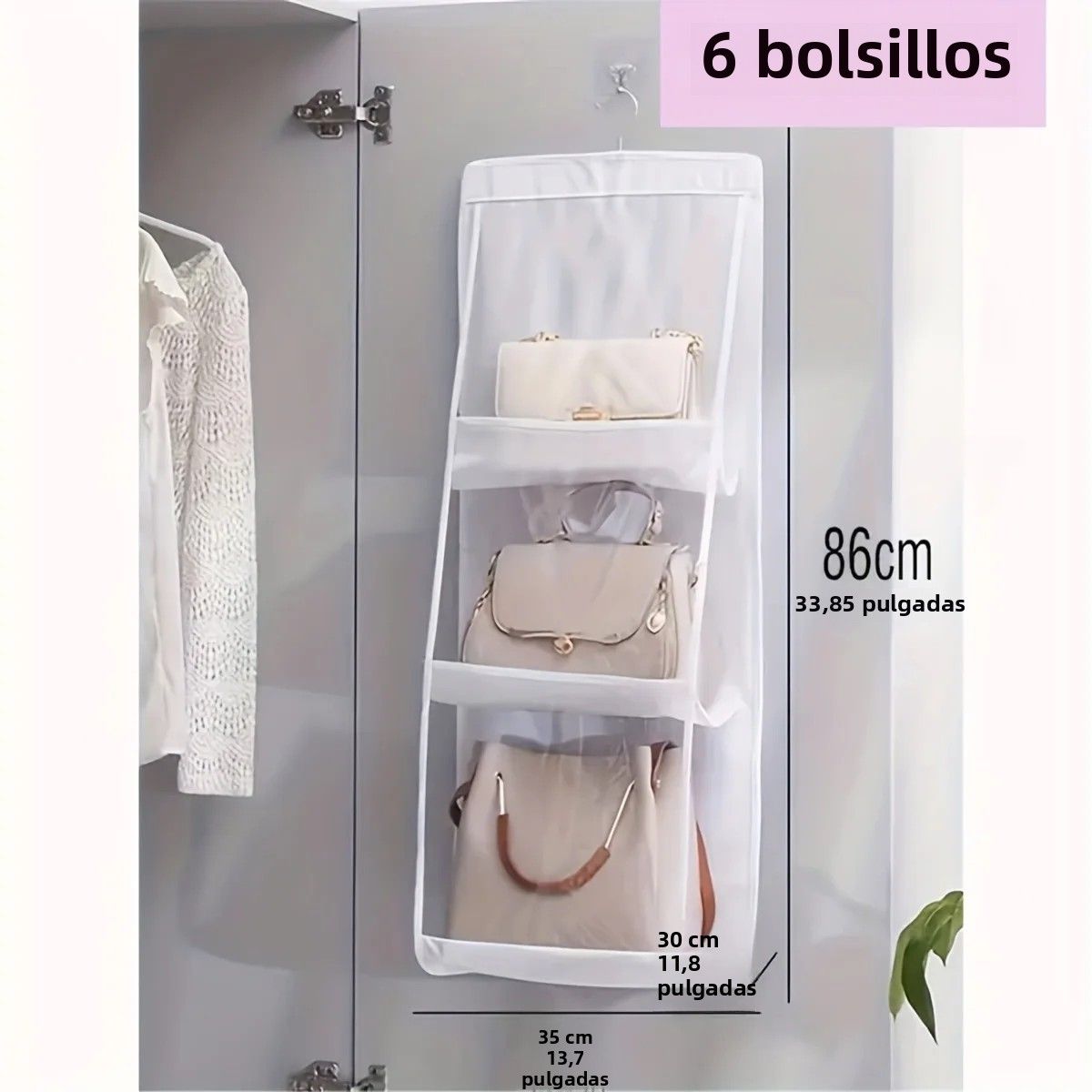 Multi-Layer Handbag Organizer for Closet, 1 Piece, 6/8 Grids, Space Saving for Suitcases and Handbags, Polyester Material