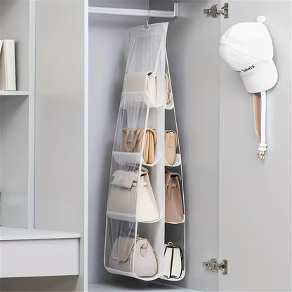 Multi-Layer Handbag Organizer for Closet, 1 Piece, 6/8 Grids, Space Saving for Suitcases and Handbags, Polyester Material