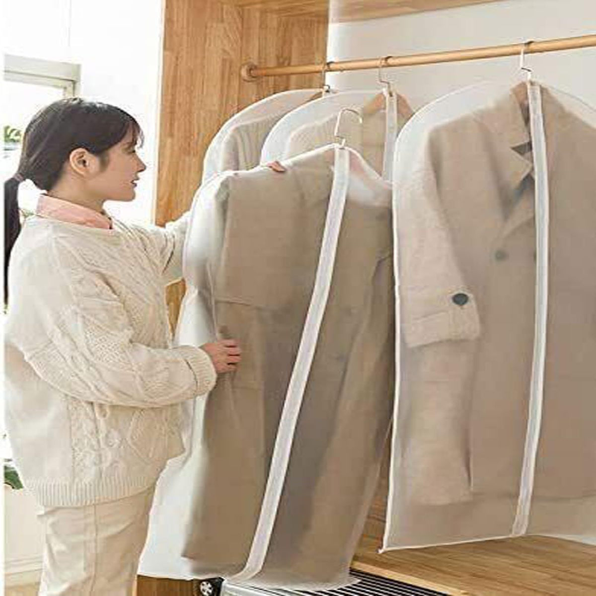 Suit Bags for Closet Storage Hanging Garment Bag 24''X40'' Lightweight Clear Full Zipper Suit Bags (Set of 5)