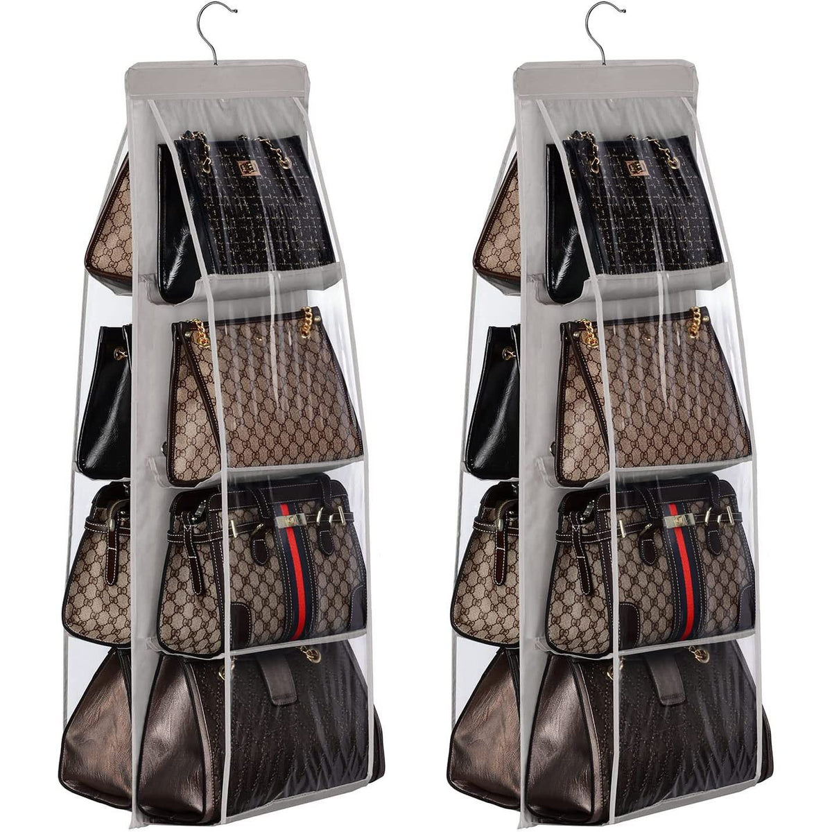 Handbag Hanging Purse Organizer for Closet, 8 Pocket Handbag Storage Organizer Hanger Oxford Cloth Closet Organizer for Family