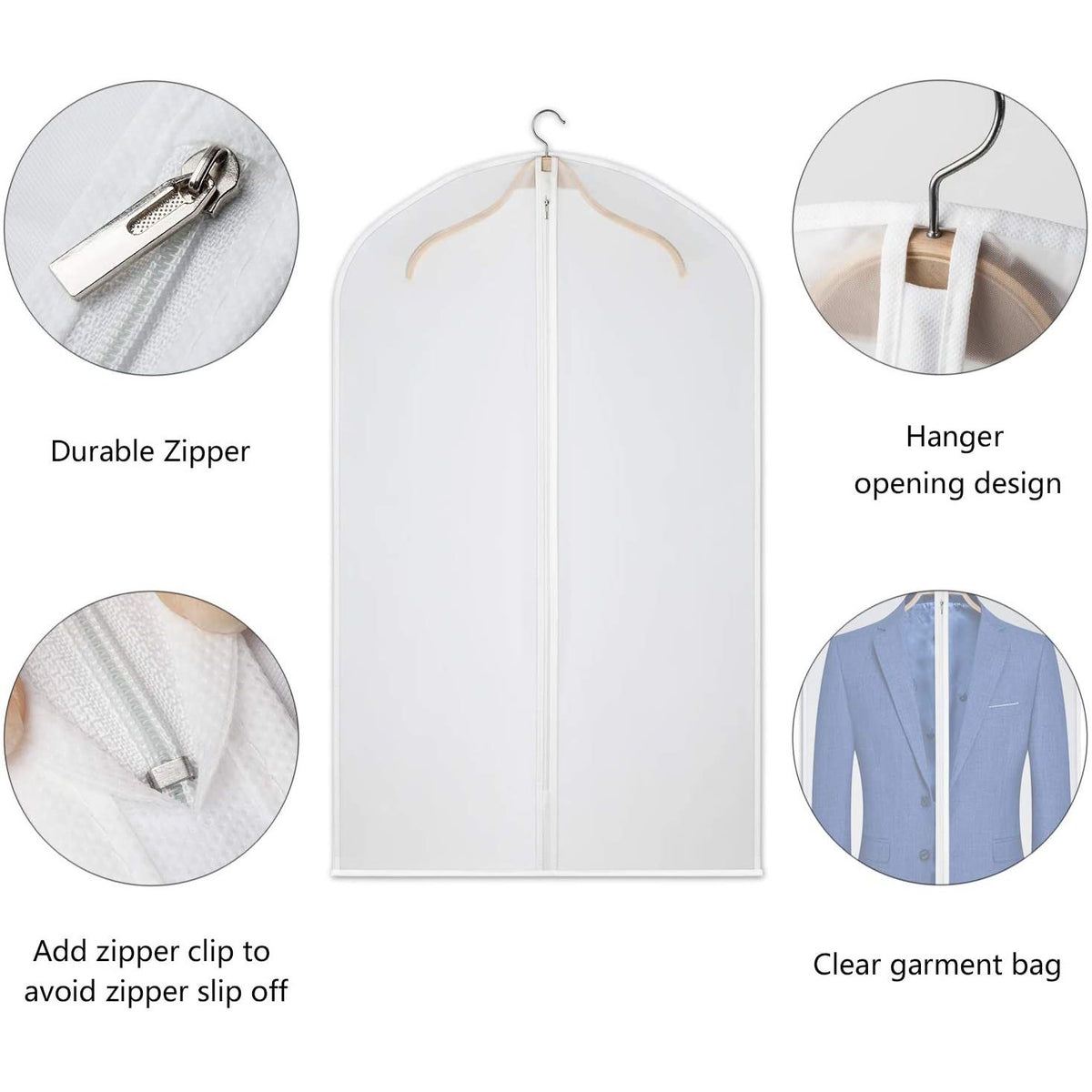 Garment Bags Dress Bag for Storage Dust-Proof Suit Protector Cover Bag with Zipper for Long Dresses, Suit Set of 10