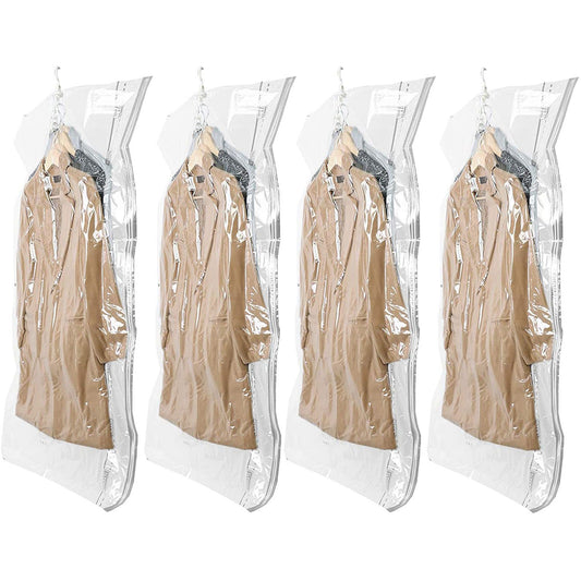 Hanging Vacuum Storage Bags Space Saver Bags for Clothes, 4 PackVacuum Seal Storage Bag for Suits, Coats or Jackets