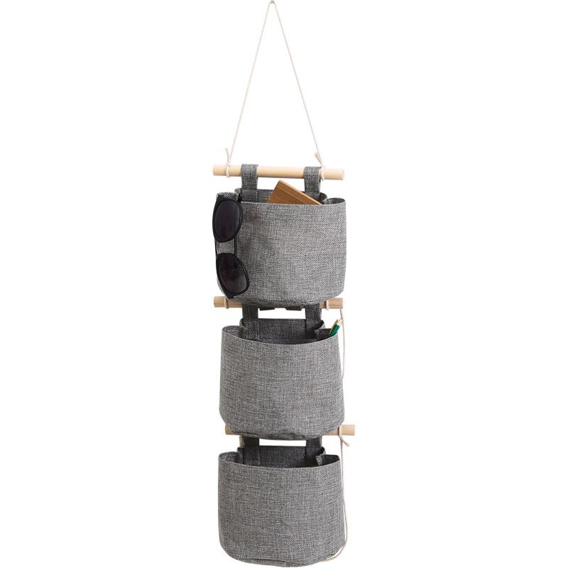 Cotton Linen Fabric Closet Detachable Foldable Washable Hanging Storage Bag with 3 Pockets Over The Wall Door Organizer for Room