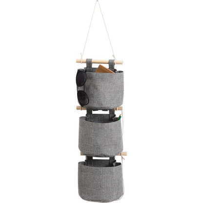Cotton Linen Fabric Closet Detachable Foldable Washable Hanging Storage Bag with 3 Pockets Over The Wall Door Organizer for Room