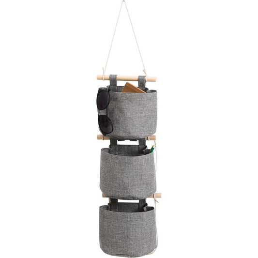 Cotton Linen Fabric Closet Detachable Foldable Washable Hanging Storage Bag with 3 Pockets Over The Wall Door Organizer for Room