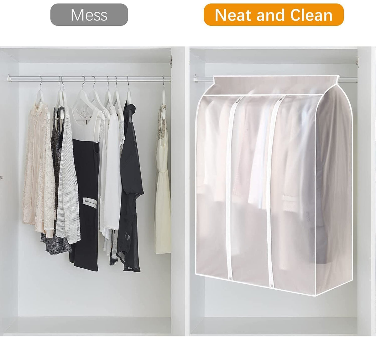 Large Translucent Frosted Garment Rack Cover Bags Clothing Storage Bag with Zipper for Hanging Shirts,Seal Closets to Protect