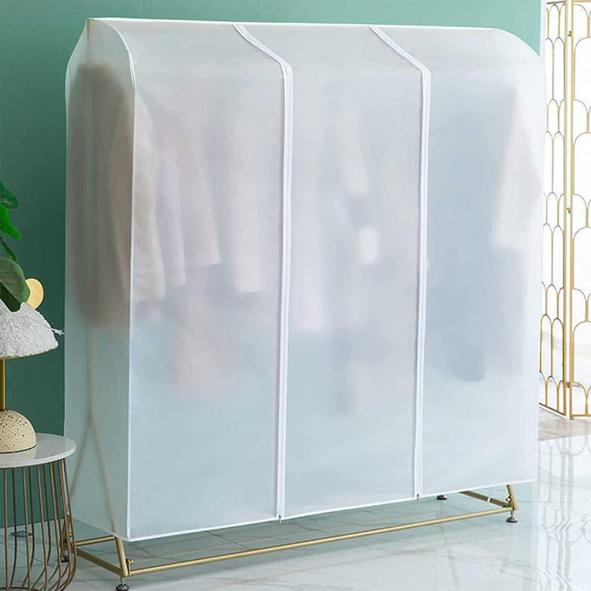 Garment Rack Cover LargeTranslucent Clothing Dustproof Cover With 2 Durable Zipper Protector (size：90cm×50c×150cm）
