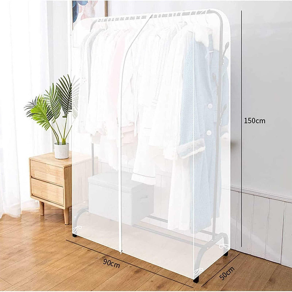 Garment Rack Cover LargeTranslucent Clothing Dustproof Cover With 2 Durable Zipper Protector (size：90cm×50c×150cm）