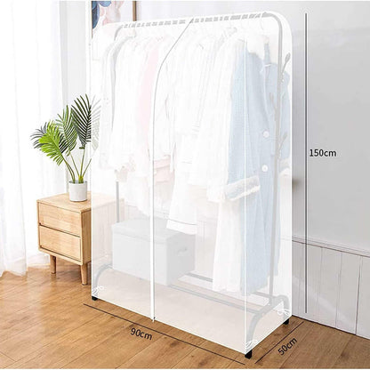 Garment Rack Cover LargeTranslucent Clothing Dustproof Cover With 2 Durable Zipper Protector (size：90cm×50c×150cm）