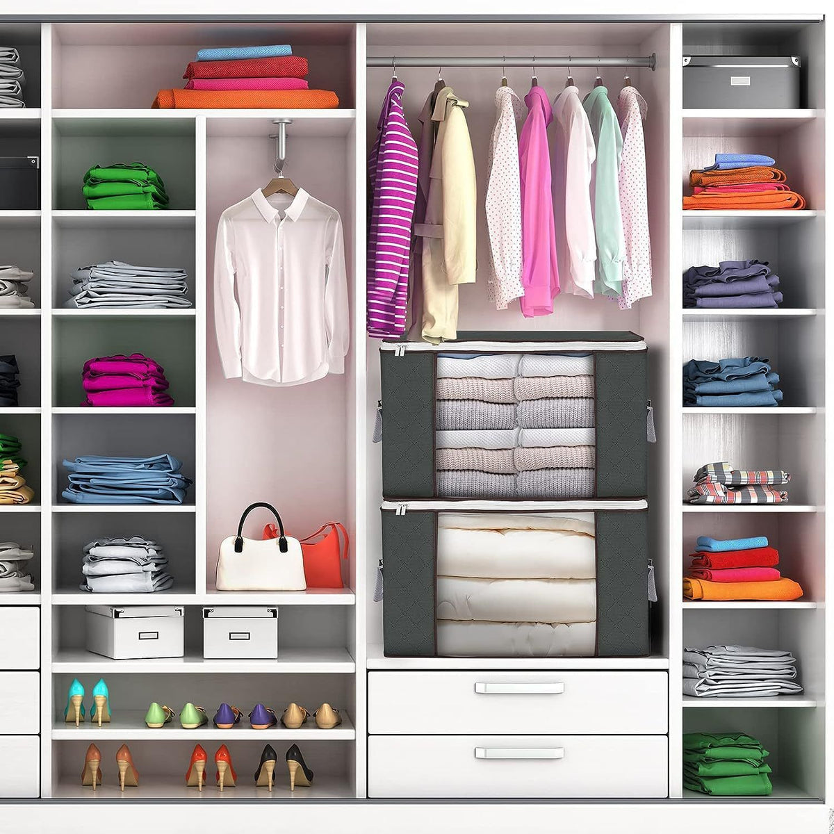 70L Large Storage Bags, Clothes Storage Bins Foldable Closet Organizers Storage Containers with Reinforced Handle for Clothing