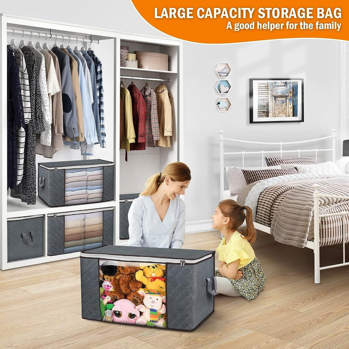 70L Large Storage Bags, Clothes Storage Bins Foldable Closet Organizers Storage Containers with Reinforced Handle for Clothing