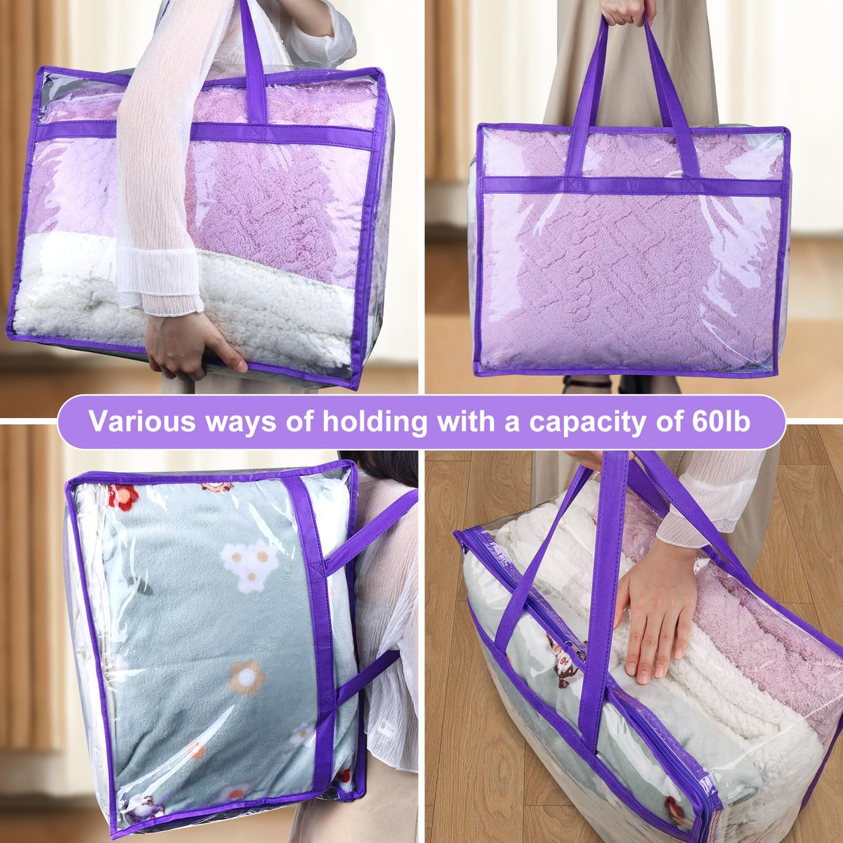 Clear Zippered Storage Bags for Clothes,40L Closet Organizers and Storage Containers Vinyl Moving Bag for Bedding, Linen