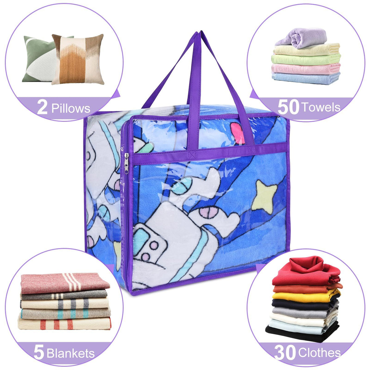 Clear Zippered Storage Bags for Clothes,40L Closet Organizers and Storage Containers Vinyl Moving Bag for Bedding, Linen