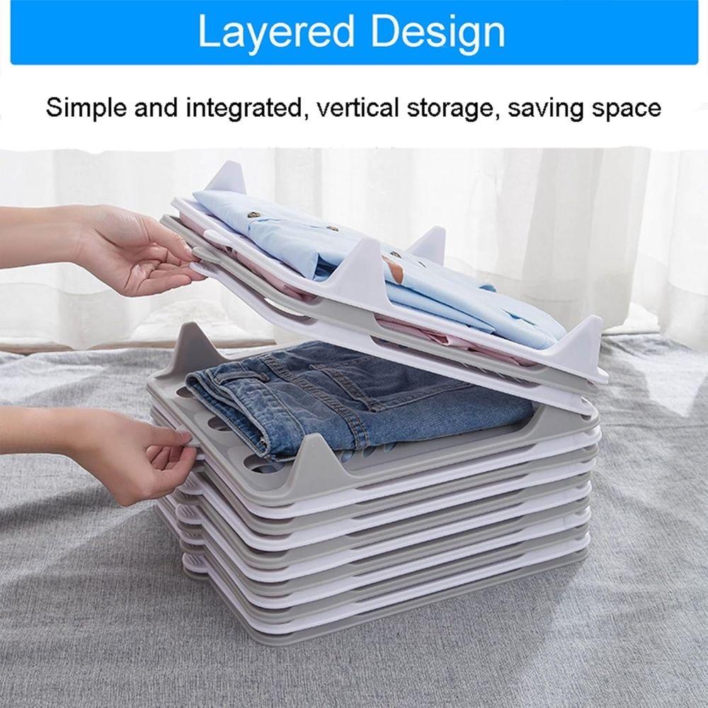 10CPS Stackable Clothing Organizer, 13”*10” Clothes Folder with Interlocking Shirt Folding Boards & Shelf Dividers, Space-Saving Wardrobe Organizer for T-Shirts, Jeans