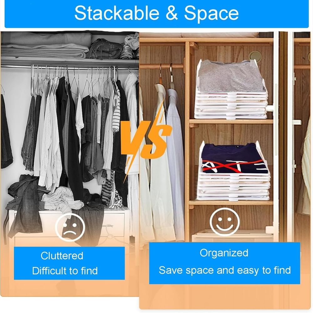 10CPS Stackable Clothing Organizer, 13”*10” Clothes Folder with Interlocking Shirt Folding Boards & Shelf Dividers, Space-Saving Wardrobe Organizer for T-Shirts, Jeans