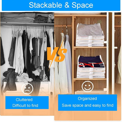 10CPS Stackable Clothing Organizer, 13”*10” Clothes Folder with Interlocking Shirt Folding Boards & Shelf Dividers, Space-Saving Wardrobe Organizer for T-Shirts, Jeans