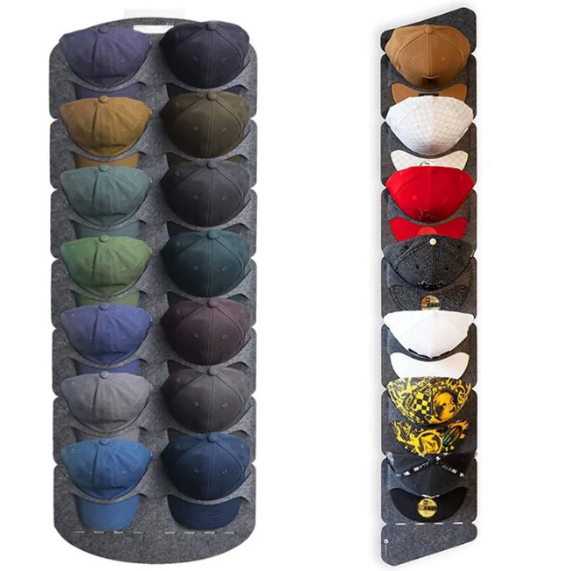 Hat Storage Hanging Bag Baseball Cap Storage Artifact Display Multi-layer Grid Daily Household Hanging Door Back Wall Felt Hanging
