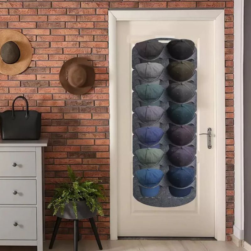 Hat Storage Hanging Bag Baseball Cap Storage Artifact Display Multi-layer Grid Daily Household Hanging Door Back Wall Felt Hanging