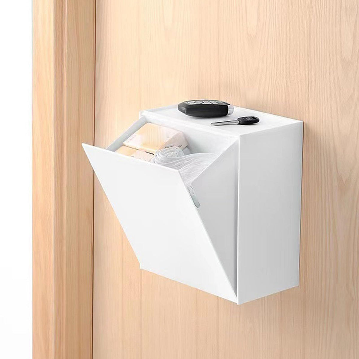 Wall Mounted Storage Box Flip Lid Design Space Saving Large Capacity Wall Mounted Storage Organizer Box for Cotton Swab