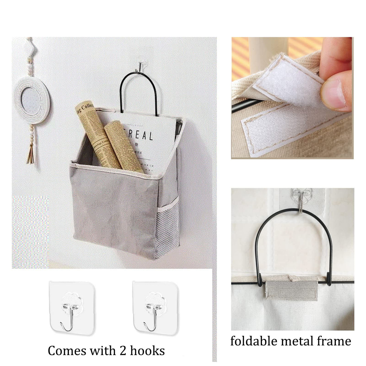 2 pc Wall Hanging Storage Bag, Hanging Organizer Bag with Sticky Hook, Wall Organizer for Dormitory Bathroom Bedroom Kitchen