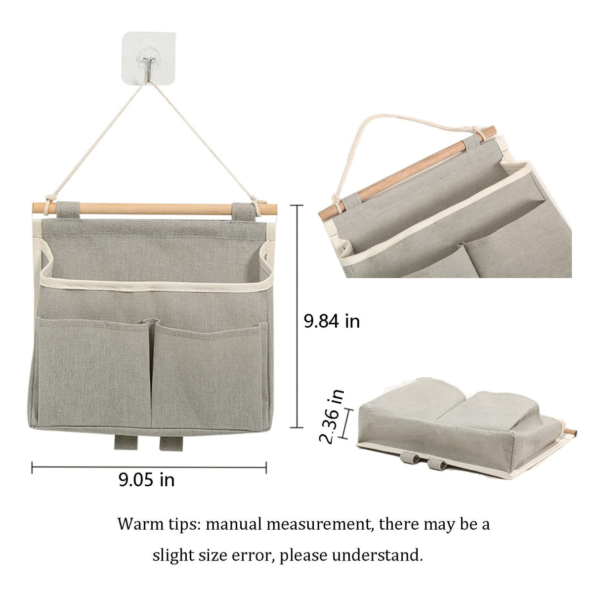2Pcs Over Door Hanging Storage Bags Wall Mount Hangable Organizer， Waterproof Linen Cotton Fabric Living Room Bedroom Bathroom