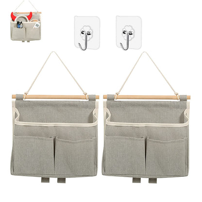 2Pcs Over Door Hanging Storage Bags Wall Mount Hangable Organizer， Waterproof Linen Cotton Fabric Living Room Bedroom Bathroom