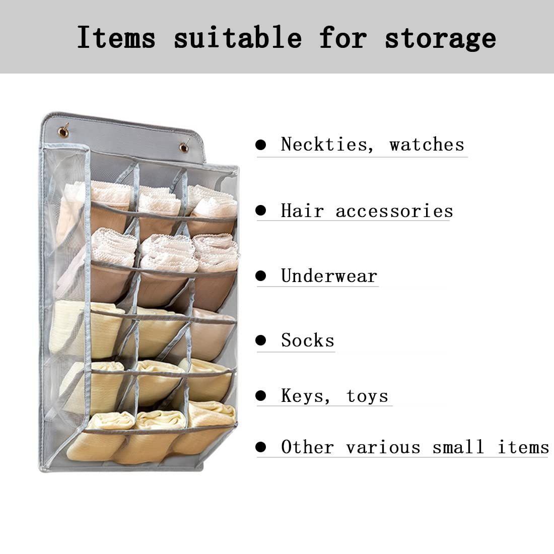 Durable Wardrobe Hanging Sock Organizer with 15 3D Mesh Pockets, 1 Pack, Space-saving Storage Hanging Bag for Underpants