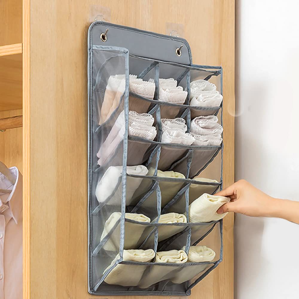 Durable Wardrobe Hanging Sock Organizer with 15 3D Mesh Pockets, 1 Pack, Space-saving Storage Hanging Bag for Underpants