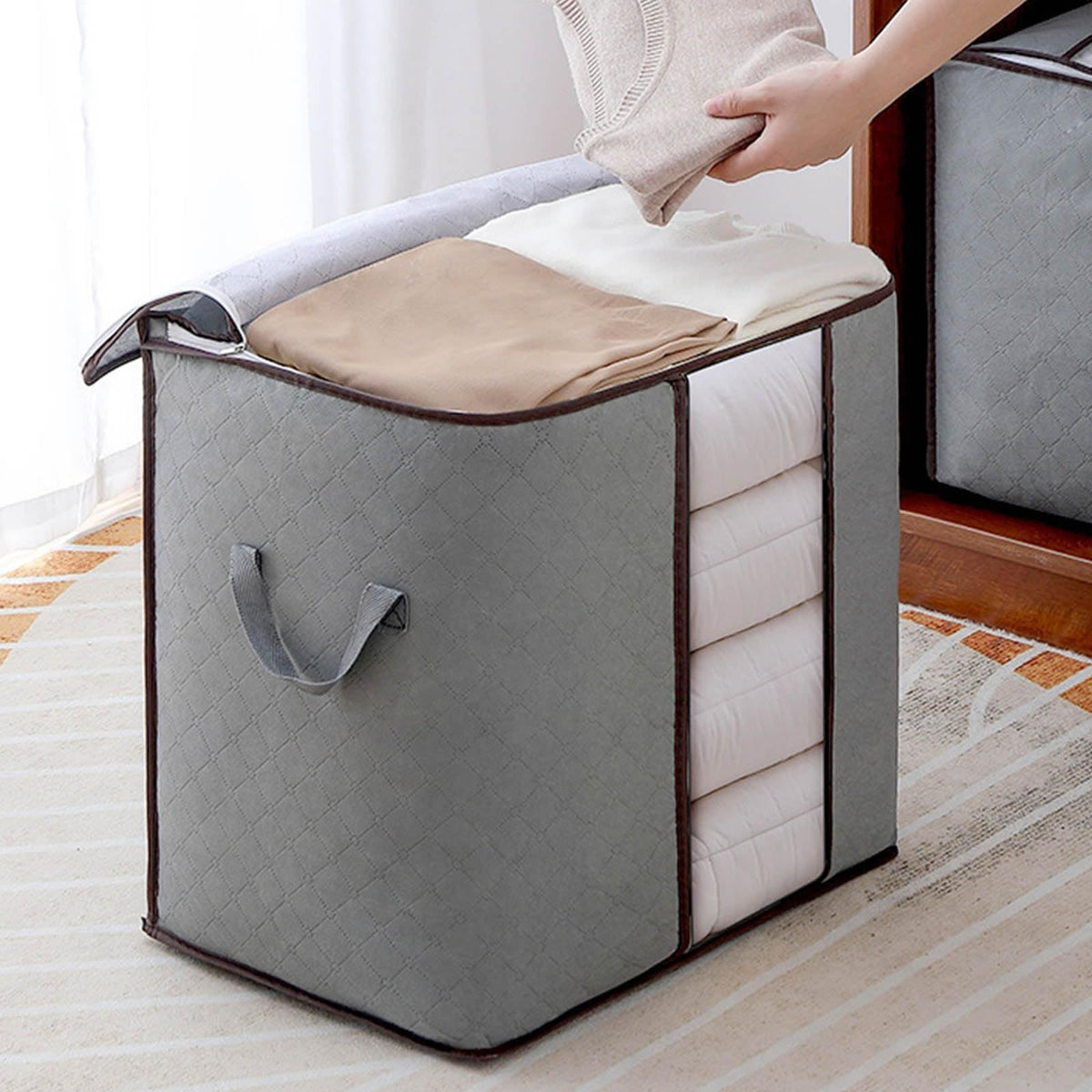 Large Capacity Clothes Storage Bag - Non-woven Clothes Quilt Storage Bag - Foldable Wardrobe Storage With Sturdy Zipper