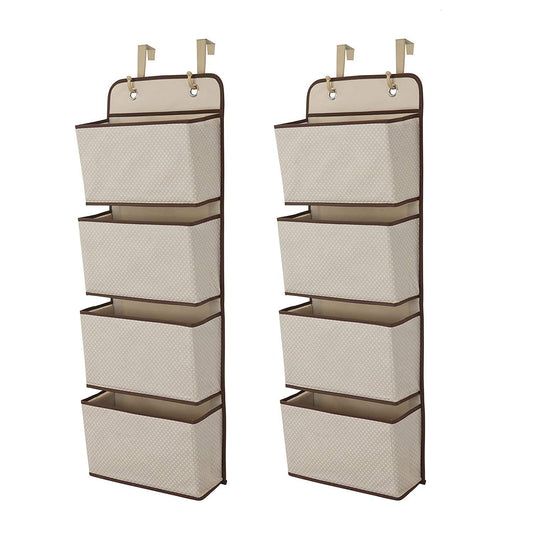 Children 4 Pocket Over The Door Hanging Organizer - 2 Pack, Easy Storage/Organization Solution - Versatile and Accessible, Beige