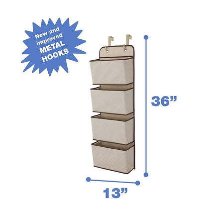 Children 4 Pocket Over The Door Hanging Organizer - 2 Pack, Easy Storage/Organization Solution - Versatile and Accessible, Beige