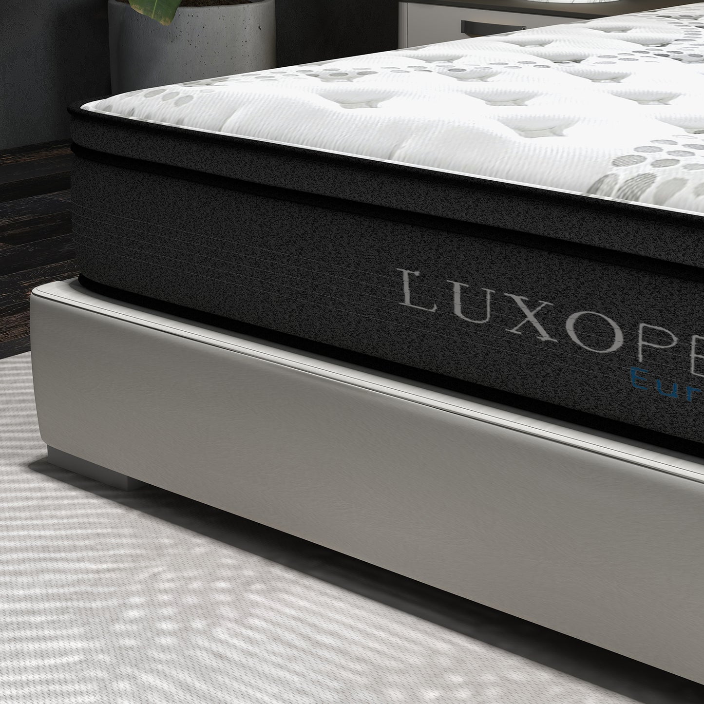 Luxopedic Pocket Spring Mattress 5 Zone 32CM Euro Top Memory Foam Medium Firm - Single - White Grey - Furniture >