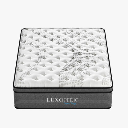 Luxopedic Pocket Spring Mattress 5 Zone 32CM Euro Top Memory Foam Medium Firm - Single - White Grey - Furniture >
