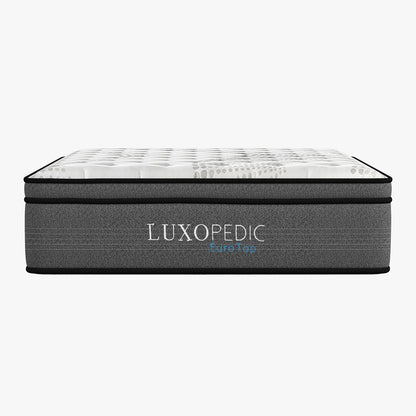 Luxopedic Pocket Spring Mattress 5 Zone 32CM Euro Top Memory Foam Medium Firm - Single - White Grey - Furniture >