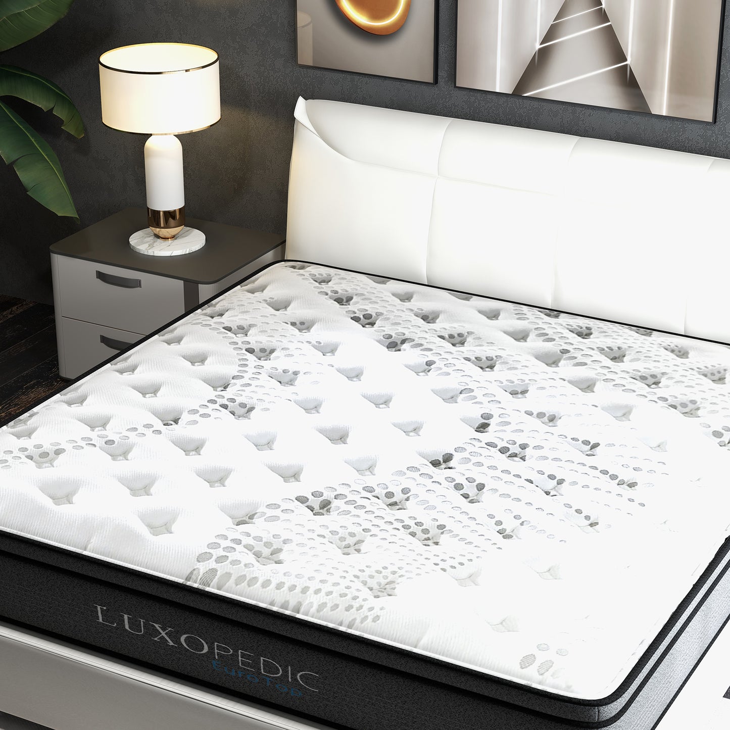 Luxopedic Pocket Spring Mattress 5 Zone 32CM Euro Top Memory Foam Medium Firm - Double - White Grey - Furniture >