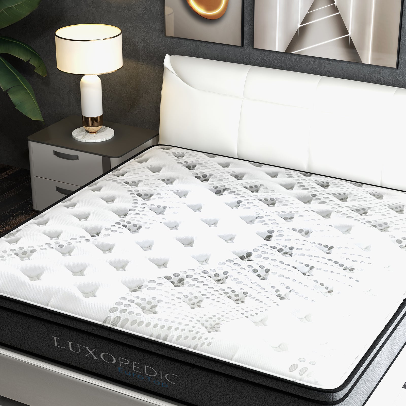 Luxopedic Pocket Spring Mattress 5 Zone 32CM Euro Top Memory Foam Medium Firm - Double - White Grey - Furniture >