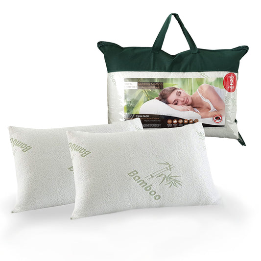 Royal Comfort Luxury Bamboo Covered Memory Foam Pillow Twin Pack Hypoallergenic - Home & Garden > Bedding > Pillows