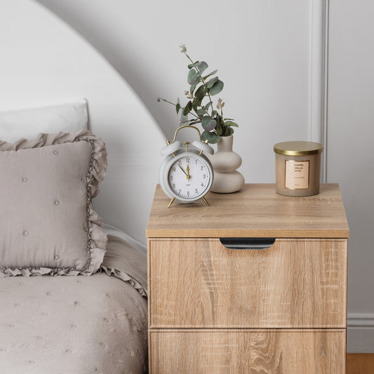PORTO BEDSIDE TABLE - NATURAL OAK - SLIM - PULL BLACK