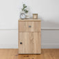 PORTO BEDSIDE TABLE - NATURAL OAK - SLIM - ROUND BLACK