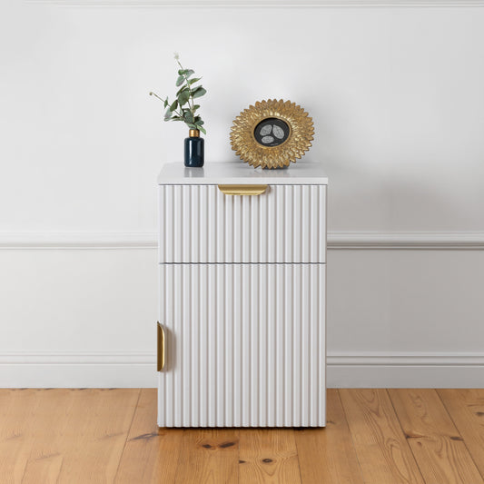 PORTO BEDSIDE TABLE - WHITE - FLUTED - PULL BRASS