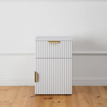PORTO BEDSIDE TABLE - WHITE - FLUTED - PULL BRASS
