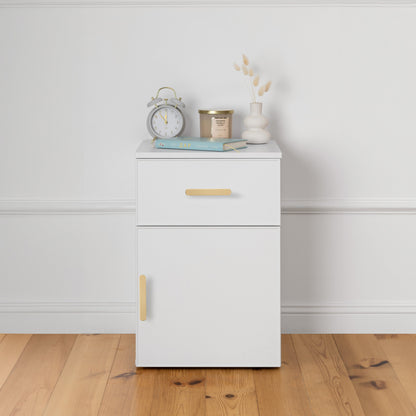 PORTO BEDSIDE TABLE - WHITE - SLIM - OVAL BRASS