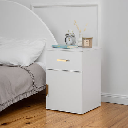 PORTO BEDSIDE TABLE - WHITE - SLIM - OVAL BRASS