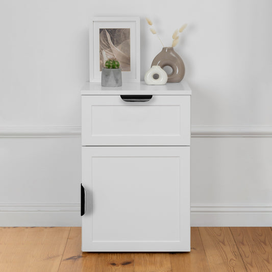 PORTO BEDSIDE TABLE - WHITE - HAMPTONS - PULL BLACK